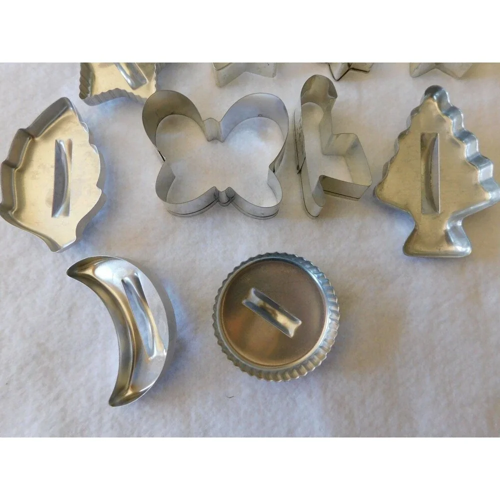 Vintage Metal Cookie Cutters Lot of 19 Mixed Shapes Holiday Baking Molds
